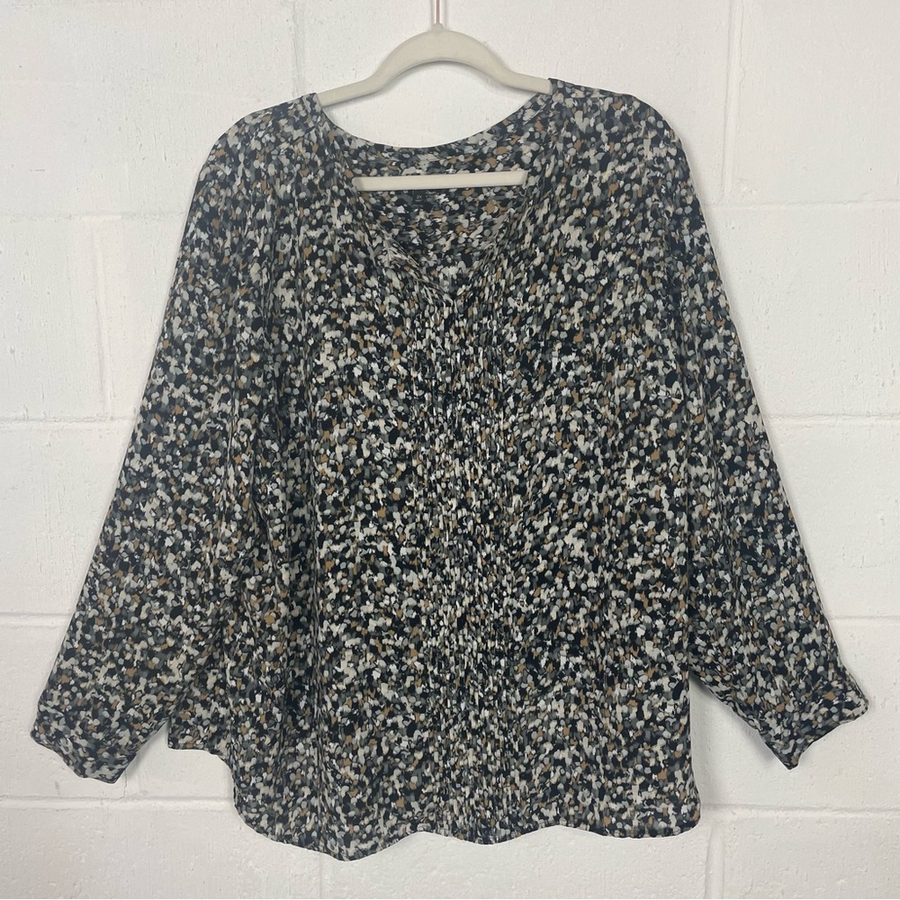 Talbots Longsleeve Popover Top‎ Mutlicolor Print Smocked Front Artsy Office 2X